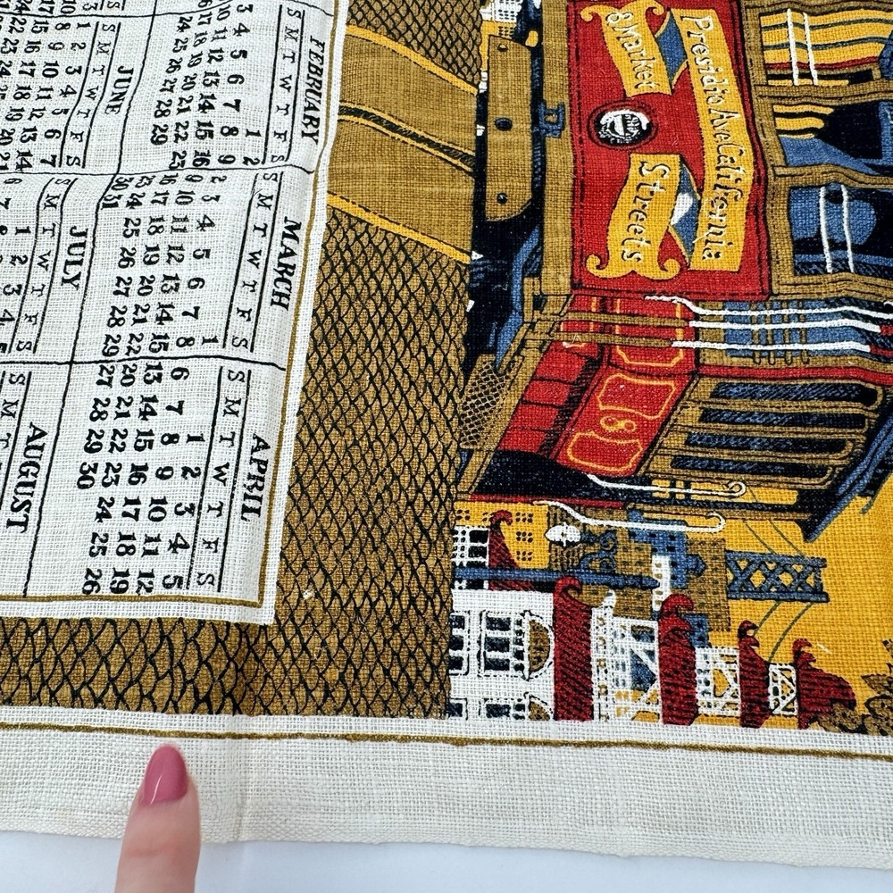 VTG 1980 San Francisco Cable Cars‎ Calendar Tea Towel Sewell Jackson 27x16 - Picture 10 of 16